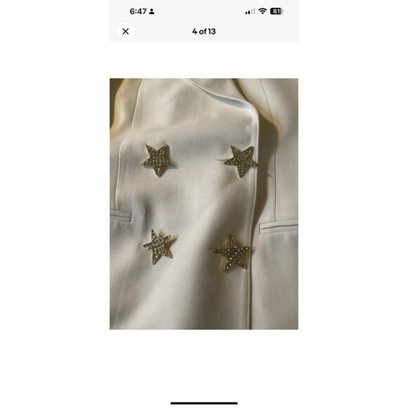 Solini White Double Breasted Star Blazer Womans Size 8 Vintage Y2K Rhinestones - Picture 4 of 12